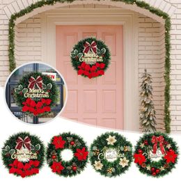 Decorative Flowers Christmas Wreath For Front Door Xmas With Large Red Grid Bow Needle Fall Pomegranate