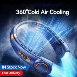 Electric Fans Potable Neck Fan Colourful LED Electric Digital Display 5 Speed 4000mAh Bladeless Hanging Neck Air Cooler Air Conditioner Type-C