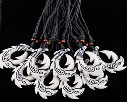 Fashion Whole 12PCSLOT Faux Yak Bone New Zealand Tribal Maori Hei Matau Fish Hook pendants Surfer Necklace Choker Gift MN5186155998