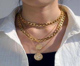 Vine Multi-layer Gold Chain Choker Necklace For Women Coin Butterfly Pendant Fashion Portrait Chunky Chain Necklaces Jewelry2198901