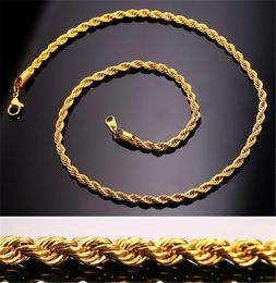 Gold Chains Fashion Stainless Steel Hip Hop Jewelry Rope Chain Mens Necklace7768733