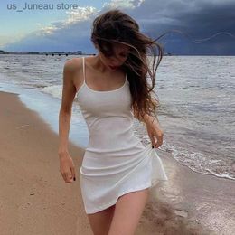 Basic Casual Dresses Xingqing Basic Dress for Women White Spaghetti Strap Slveless A Line Mini Dresses y2k Clothes 2000s Aesthetic Dress Beach Wear T240412