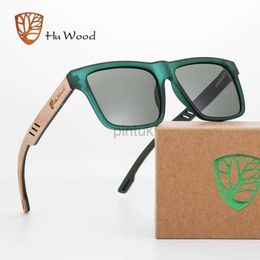 Sunglasses HU WOOD New High Quality Square Sunglasses For Men Polarised UV400 Fashion Sunglass Mirror Sport sun glasses Driving oculos 240412