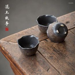 Cups Saucers Retro Lotus Leaf Teacups Rough Pottery Gilt Ceramic Cup Japanese Style Small Wine Glasses Colour Glaze Handmade Tea