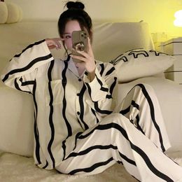 Home Clothing Women's 2 Piece Pajama Set Female Striped Pyjama Cotton Pijama Women Long Sleeve Lapel Shirt Pants Suit Sleepwear Homewear