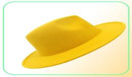Fashion Yellow Blue Patchwork Wool Felt Fedora Hats for Men Women 2 Tone Hat Different Colour Dress Hat Panama Jazz Trilby Cap6636410