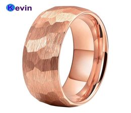 Rose Gold Hammer Ring Tungsten Carbide Wedding Band For Men Women MultiFaceted Hammered Brushed Finish 6MM 8MM Comfort Fit2159656