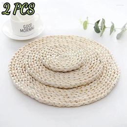 Table Mats 2 PCS Round Wicker Woven Placemats For Dining Natural Braided Rattan Tablemat Charger Plates Holiday Kitchen