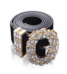 Luxury Designer Big Strass Belts For Women Black Leather Waist Jewellery Gold Chain Belt Rhinestone Diamond Fashion9576412