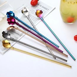 Drinking Straws Straw 304 Stainless Steel Creative Stirring Dual Purpose Reusable Metal Pro Tea Set Bar Accessories