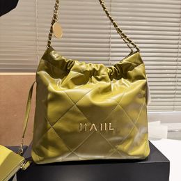 Womens Oil Wax Leather 22 Shopping Shoulder Bags Green Gold Metal Hardware Matelasse Chain Handbags With Coin Charm Wallet Pouch For Ladies Summer 30X32CM