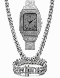 Chains Iced Out Chain Bling Miami Cuban Link Rhinestone Watch Necklaces Bracelet Women Men Jewellery Set Hip Hop Choker5305764
