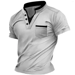 Men's Casual Shirts Summer Seasons Leisure Fashion For Men Solid Color Contrast Design Lapel Button Short Sleeve Tops Playeras Para Hombres