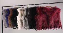 Ethel Anderson Real Fur Gilet Vest Good Quality Knit Real Rabbit Fur Waistcoat Tassel Raccoon Fur Collar Jacket Coat whole T198214230