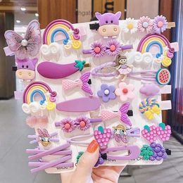 New childrens hair clip and clip set with 14 pieces Korean girl cute edge clip bangs clip resin soft rubber clip