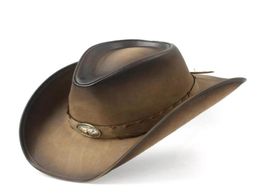 Jazz hat 36 Stlye 100 Leather Men Western Cowboy Hat For Gentleman Dad Cowgirl Sombrero Hombre Caps Size 5859CM309324408899638