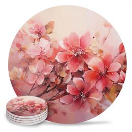 Table Mats Flowers Leaves Watercolor Round Coffee Kitchen Accessories Absorbent Ceramic Coasters