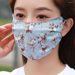 Scarves Lace Silk Mask Thin UV Protection Sunscreen Veil Face Gini Flower Printing Cover Outdoor