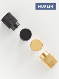 Nurlin New Solid Brass Knurling Brushed Cross Cabinet Knobs Furniture Handles Black Gold Brass Antique Brass