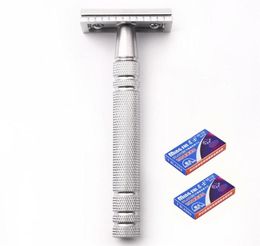 1Razor 10 Blades Men Shaving Classic Safety Razor Manual Shaver Matte Nonslip Blank Brass Long Handle Double Edge Razor253c4285805