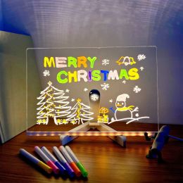 Desktop erasable blackboard LED Acrylic Note Boards with 7 Colour Pens handmade DIY children's drawing board Xmas gifts