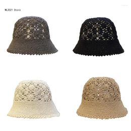 Berets Sweet Girls Crochet Bucket Hat Ladies Hollow Out Design Fisherman Woman Teenagers Casual Summer Sunproof