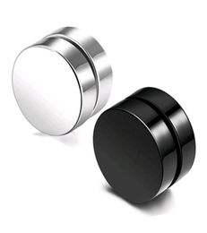 Punk Fake Mens Stud Earrings Black Silver Stainless Steel Magnet Round Ear Clip for Men Women Mix size 6mm 10mm 12mm6177421