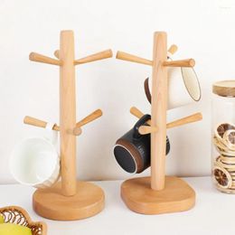 Hooks Coffee Mug Tree Holder With Six Wooden Tea Cup Stand Rustic Rack Dryer Creative Hanger For Counter Home & Kitchen