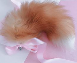 40cm16quot Real Crystal Fox Fur Tail Plug Stainless Steel Adult Funny Sexual Anal Butt Cosplay Toy1370769