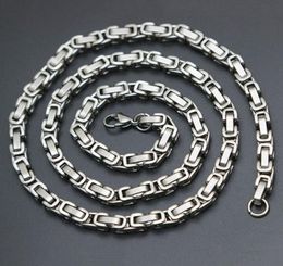Mens Chain 4mm 5mm Silver Tone 316 Stainless Steel Byzantine Box Link Necklace Chain8299178