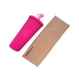 2021 Studded Cup Tumblers 710ml Matte Pink Plastic Mugs with Straw Factory Supply2429687