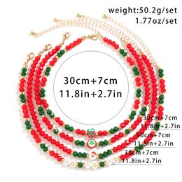 4Pcs Creative Red Crystal Polymer Clay Chain Necklace for Women Delicate Santa Claus Choker Sweater Christmas Neck Jewelry Party