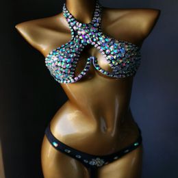 3 Colour Luxury Bikini Set Women Bling Diamante Carnival Bra Crop Top Crystal Panties Rave Festival Burning Man Outfit Club Wear