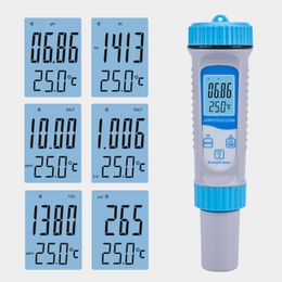 Water Quality Tester PH Tester Digital 7 in 1 PH/ORP/EC/TDS/SALT/S.G/TEMP Testing Pen with LCD Display for Nutrients Growing