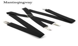 Black Suspenders for Mens 4 clips Strap Solid Colour Adjustable Slim Braces Women Belt Strap4723589