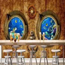 Wallpapers Milofi Custom 3D Underwater World Ship Window Large TV Background Wallpaper Mural