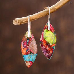 Dangle Earrings Colorful Natural Imperial Jasper Geometric Semi-Precious Gemstone Drop Earring Women Jewelry Gifts