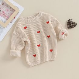 FOCUSNORM 0-18M Toddler Baby Girls Sweaters For Valentines Day Long Sleeve Heart Embroidery Knit Pullovers Tops