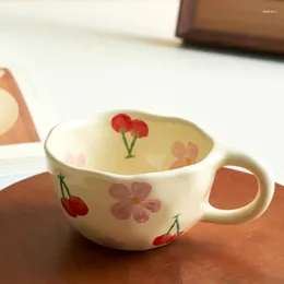 Mugs 2024 Ceramic Mug Coffee Cup Handmade Irregular Flower Milk Tea Korean Style Oat Breakfast