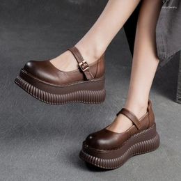 Casual Shoes GKTINOO Mary Janes Genuine Leather Flat Platform 2024 Spring Buckle Thick Soled Height Increasing Sandals