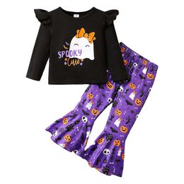 Toddler Baby Girls Long Sleeve Halloween Pumpkin Print Tops And Pants Baby Girl Dresses with Headbands Junior Sweat Suits Girls