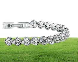 Tennis Luxury Austria Shining Crystal Bracelets Genuine 925 Sterling Silver Charms Bracelet Zircon Diamond Roman Tennis Link Brace9607364