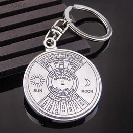 Key Rings Wannee Silver Color 50 Years Super Perpetual Calendar Key Chains Rings Astrology Keychains Car Bag Pendant Keyring Holder Gift 240412