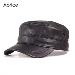 Aorice Genuine Leather Men Baseball Cap Hat Winter Homem Homens de Alta Qualidade Mulheres Chapéus de Exército Sólido HL153-B 240410