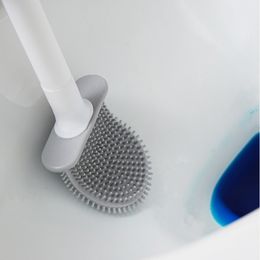 Wall Mounted Toilet Brush for Dead Ends Silicone Flat Brush Head Toilet Brush Cleaner Brush Set WC Toilet Cleaning Brush