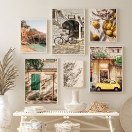 Vintage Pastoral Italian Town Wall Art Home Garden Plants Canvas Car Bike Yard Posters And Prints Living Room Bedroom Decoration