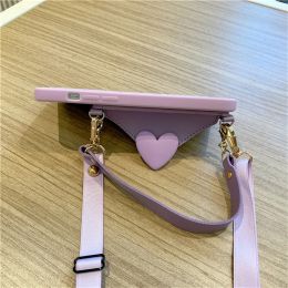 Korean Crossbody Lanyard Necklace Strap Card Holder Purple Case for iPhone 11 15 13 14 Pro Max X XS XR Max Coin Purse Cover