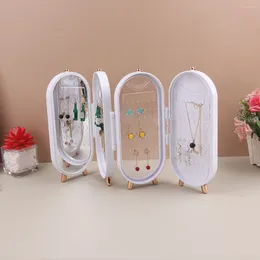 Jewellery Pouches Foldable Box Storage Organiser With Mirror Plastic Container For Woman Earrings Necklace Ring Desk Rack