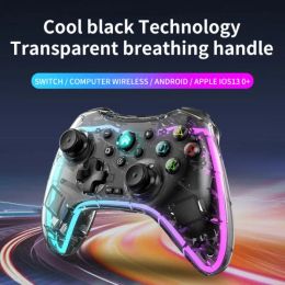 Gamepads Transparent Crystal Gamepad Wireless Bluetooth Game Controller Colorful Light Game Handle For Switch/PS3/PS4/Android HID/IOS/PC