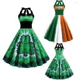 Casual Dresses For Women Irish St Patricks Day Shamrock Tie Dye Clover Female Flared Green Tunic Party Dress Vestidos Para Mujer